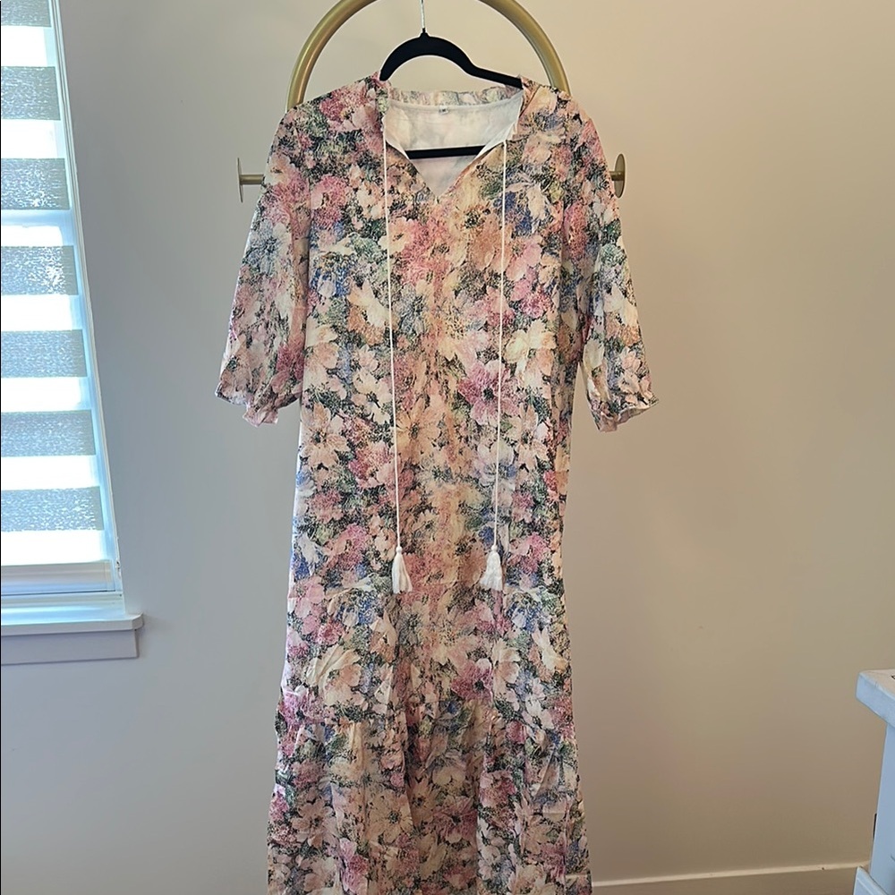 Amazon Floral Women's Dress - Pink and Cream